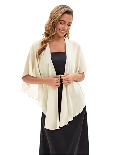 Baoqiya Chiffon Shawl Evening Scarf Shawls and Wraps for Women Wedding Party Bridal Scarves Cover Ups - color: Pale Champagne