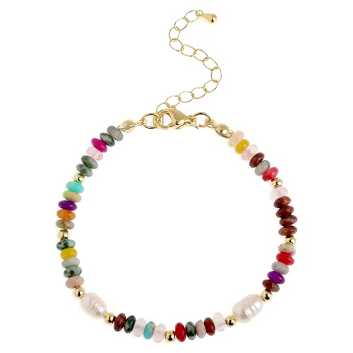 Gold Gemstone Beaded Bracelets for Women, Trendy Boho Handmade Crystal Natural Stone Beads Bracelet Summer Beach Bohemian Jewelry Gift