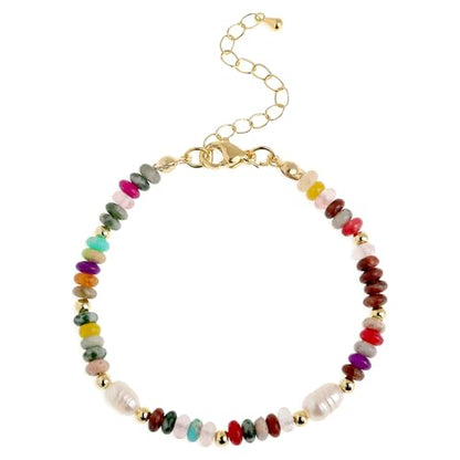 Gold Gemstone Beaded Bracelets for Women, Trendy Boho Handmade Crystal Natural Stone Beads Bracelet Summer Beach Bohemian Jewelry Gift