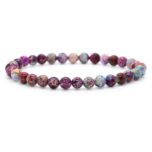 Angelstones Handmade Natural Healing Gemstone 6mm Round Beads Stretch Crystal Bracelet 7 Inch Unisex - color: Purple Blue Sea Sediment Jasper