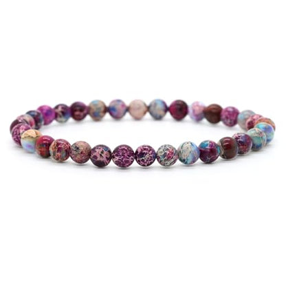 Angelstones Handmade Natural Healing Gemstone 6mm Round Beads Stretch Crystal Bracelet 7 Inch Unisex - color: Purple Blue Sea Sediment Jasper