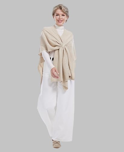 MissShorthair Knit Shawl Wraps for Women Boho Crochet Shawls Cape Open Front Cardigan - color: Beige 2