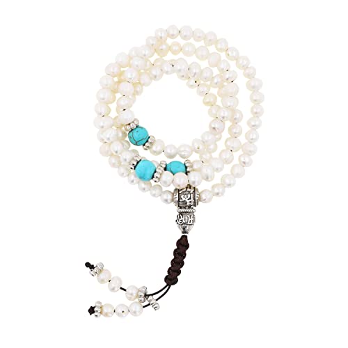 Mandala Crafts Buddhist Prayer Beads 108 Necklace Bracelet - Pearl Prayer Beads for Women - Tibetan Pearl Mala Beads 108 for Yoga Meditation - color: White