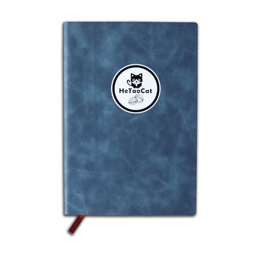 HeTaoCat Lined Journal Notebook, 200 Numbered Pages, A5 Medium Size (5.7'' x 8.3''), for Men & Women, Journaling, Writing, Work & Office, Soft-sided Leather Hardcover, 100 GSM Thick Paper (Blue) - color: Blue