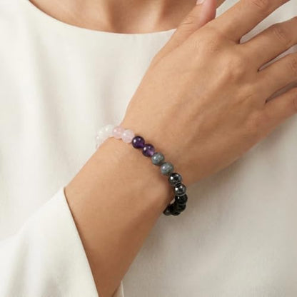 Natural Stone Beaded Bracelets for Women Men - 8MM Semi-Precious Stones Bracelets Adjustable Crystal Beads Stretch Bracelet - color: Empath Protection