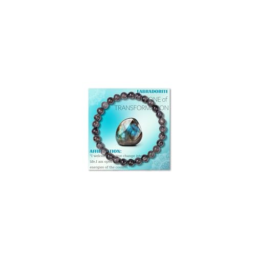 Crystal Beaded Bracelets for Women 4mm Clear Quartz Bead Handmade Gemstone Stretch Elastic Bracelet Natural Stone Crystal Healing Reiki Spiritual Jewelry Gifts - color: Labradorite, size: 6mm