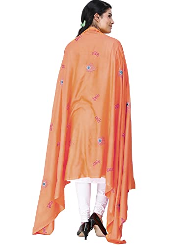 Exotic India Radhe Prayer Shawl with Embroidered Peacock Feather - PolyCotton - color: Coral Reef