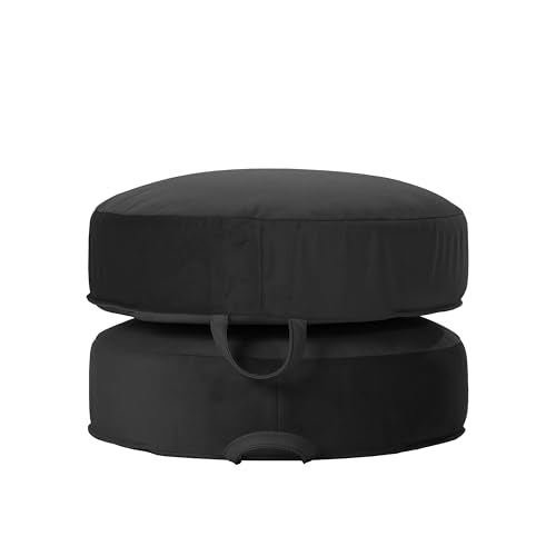 Factory Direct Partners FDP Overstuffed 16 inch Round Velvety and Vinyl Floor Cushions with Handles Flexible Seating for Home, Lounge, Yoga Studio, Deluxe Foam (2-Piece) - Onyx - color: Onyx