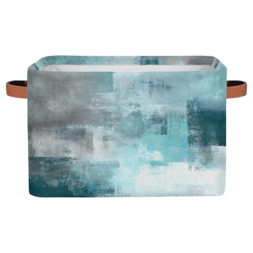 Pardick Storage Baskets Bin, Teal Grey Turquoise Collapsible Canvas Fabric Storage Bin Decorative Baskets Toy Organizer Rectangle Storage Boxes with handles for Home Shelves Nursery,Q-1 - color: A-41