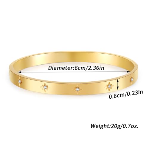 Gold Bangle for Women - 18K Gold Plated Stainless Steel Love Friendship Crystal Bracelets with Cubic Zirconia - color: Snowflake Bangle - GOLD