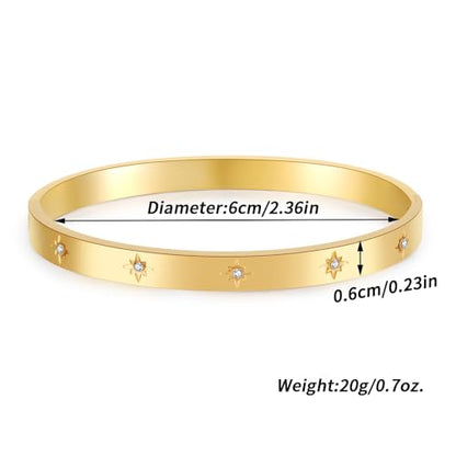 Gold Bangle for Women - 18K Gold Plated Stainless Steel Love Friendship Crystal Bracelets with Cubic Zirconia - color: Snowflake Bangle - GOLD