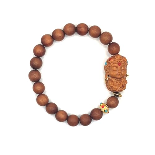Zen Dear Unisex Teak Wood Prayer Beads Buddha Buddhist Beads Japa Mala Necklace Bracelet Bead - style: 8mm x 18 beads+GuanYin