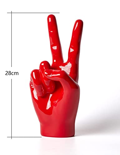 Victory Gesture Hand Statue Sculpture Modern Home Decor Table Centerpiece Art Figurine Gift for Bookshelf Desktop Office Red 11 Inch