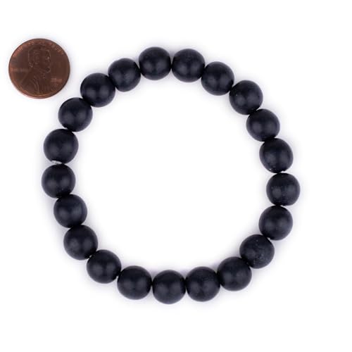 Wood Bead Bracelet - color: Charcoal Black, size: Large Beads