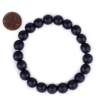 Wood Bead Bracelet - color: Charcoal Black, size: Large Beads