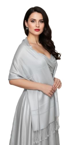 Pashmina Shawls Wraps for Women. Dress Cover Up Formal. Cashmere Feel Wrap for Evening Dress. - color: Silver Grey