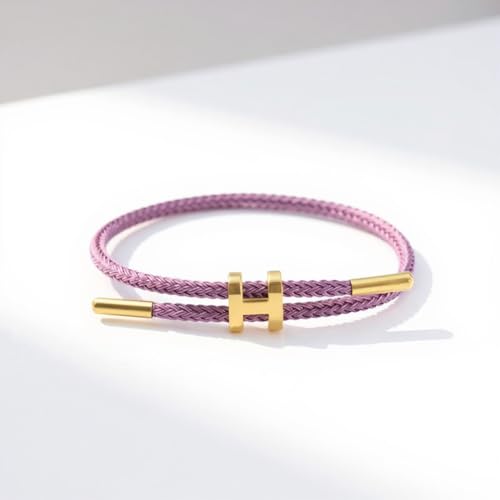 OSIRIDEH2 Bracelet with Adjustable Design Polished H Shape Buckle, Bracelets for Women, 18k Gold-plated Buckle Design Titanium Steel Wire Rope Women's Gift Jewelry - color: Purple Gold