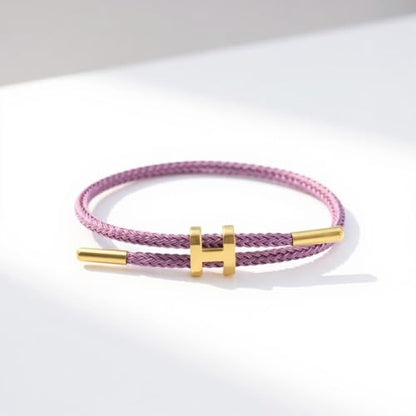 OSIRIDEH2 Bracelet with Adjustable Design Polished H Shape Buckle, Bracelets for Women, 18k Gold-plated Buckle Design Titanium Steel Wire Rope Women's Gift Jewelry - color: Purple Gold