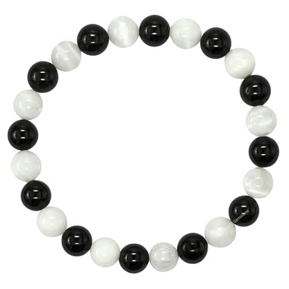 Amazing Gemstone Crystal Bracelet for Women Men's Gifts - Protection Healing Crystal Bracelet - 8mm Gemstone Beaded Stretchable Bracelet Pulseras Para Hombres Mujer Stocking Stuffers Mothers Day Gift (Black Tourmaline Selenite) - color: Black Tourmaline S