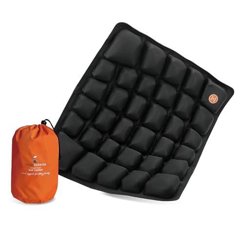 Inflatable Travel Seat Cushion with Built‑in Manual Pump, Adjustable Firmness & Compact Storage –Firm Support for Airplane, Car & Office Chairs, Large Generous Fit 18x16x2.1", Carry Bag Included