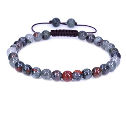 Keleny Natural Gemtone 6mm Round Beads Crystal Adjustable Braided Macrame Tassels Bracelets Unisex - color: Gray
