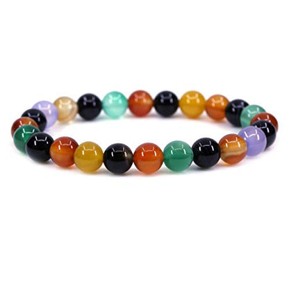 Amandastone Natural Gemstone 8mm Round Beads Stretch Bracelet 7 Inch - color: Multicolor Agate
