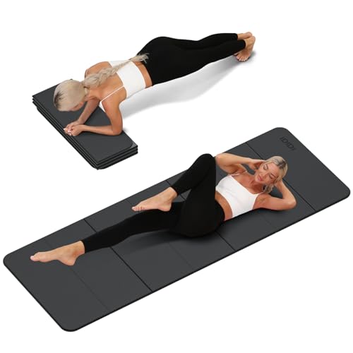 Foldable Yoga Mat Extra Thick 0.32 Inches（8mm） - SGS Certified POE Material Exercise Mat, Non-Slip Design Fitness Mats, Multi-Purpose Workout Mats for Studio or Home Use - color: Black