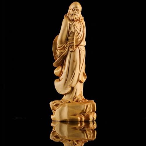 XIALON 13cm Cliff Cypress Boxwood Solidwood Zen Master Dharma's Home Living Room Craftsmanship Carving Decoration