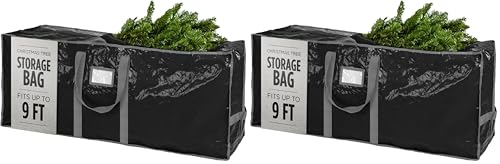 Christmas Tree Storage Bag - Stores 9 Foot Artificial Xmas Holiday Tree, Durable Waterproof Material, Zippered Bag, Carry Handles - Protects Against Dust, Insects and Moisture (Black) (Pack of 2) - color: Black, size: 9 ft. (Pack of 2)
