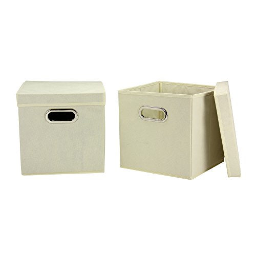 Household Essentials 39-1 Decorative Storage Cube Set with Removable Lids | Natural | 2-Pack - color: White