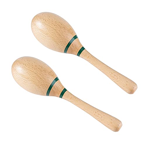 Maracas Hand Percussion Rattles,Beech Wood Material Rumba Shakers with Clear and Professional Sounds Musical Instrument for Party,Games (Natural) - color: Natural