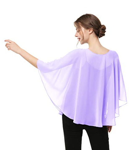 Capes for Womens Casual chiffon shawl Casual Chiffon Cape Sheer shawls and wraps Poncho Capelets Cover Up - color: Lilac