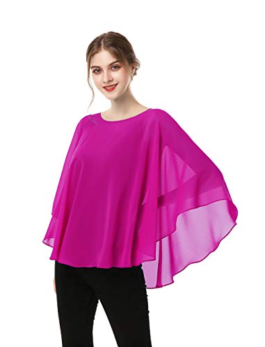 Capes for Womens Casual chiffon shawl Casual Chiffon Cape Sheer shawls and wraps Poncho Capelets Cover Up - color: Rose