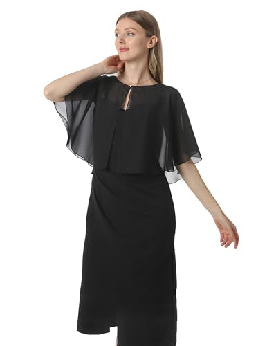 Chiffon Capelet Soft capes Shawls and Wraps for Evening Dress Wedding Cape 1920s shawl accessories for women - color: Black