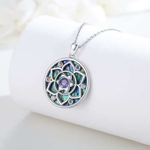 Lotus Necklaces for Women 925 Sterling Silver 7 Chakra/Yin Yang Pendant Necklace Spiritual Lotus Jewelry Birthday Yoga Gifts - style: Abalone Shell-Lotus Chakra