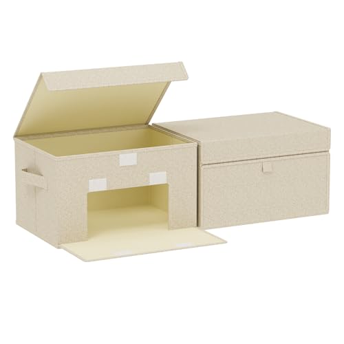 Fabric Storage Boxes, Closet Organizer with Handles, Basket Bins with Flip Cover, Cube Organization for Clothes, Shoes, Blankets, 13x9.1x7.9in, Grey and Beige, 2 Pack - color: Beige/Gray, size: 13x9.1x7.9 in(2 Pack)
