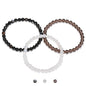 3PCS Agate Bracelet for Women Men Natural Round Beaded Agates Stone Healing Stretch Bracelets Elastic Handmade Polished Gemstone Beads Bracelet - color: White+Grey+Black White