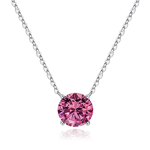 Ursilver Mothers Day Gifts - Birthstone Necklace for Women 925 Sterling Silver Round Birthstone Necklace Birthday Gifts 12 Months Necklaces for Women Jewelry Gift - color: silver-10-Oct-Tourmaline Pink
