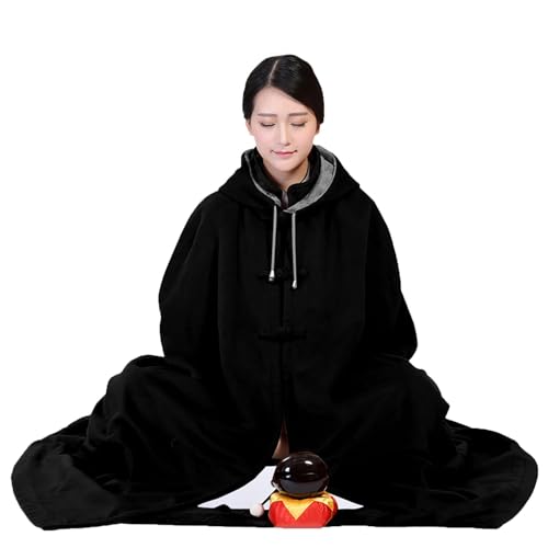 Monk Clothing Meditation Cloak,Zen Cloak Men's Guanyin Cloak Double-Layer Plush Winter Thickened Buddhist Comfortable - color: Black, size: 3X-Large