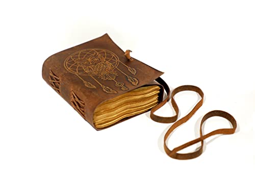 Urooj Handicraft Book Of Shadows journal blank dream catcher with owl leather witchcraft books grimoire spell sketchbook college poetry personal notebooks (Owl Brown) - color: Owl Brown
