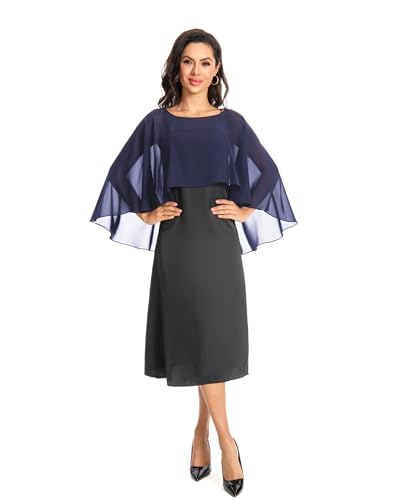 Baoqiya Women's Capelet Shawls and Wraps for Evening Dresses Soft Bridesmaid Shawl Chiffon Cape Wedding Cover Up - color: Navy