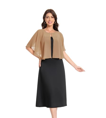 Baoqiya Capelets for women Chiffon Cape Soft Shawls and Wraps Wedding Capes 1920s flapper Cover Up - color: Camel