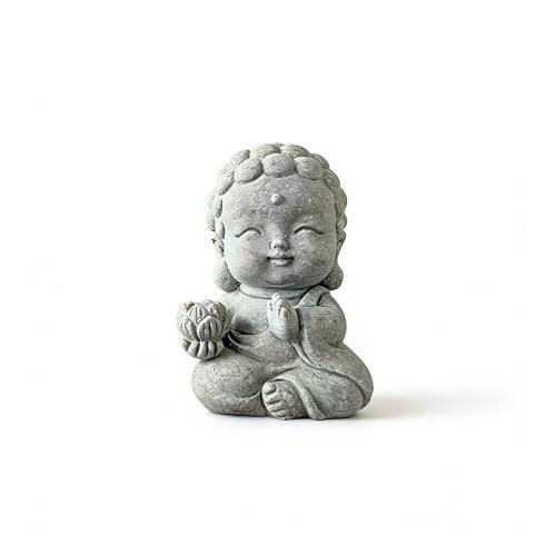 Stone Buddha Monk Statue, Mini Zen Garden Figurine for Desk Tabletop Decor, Small Meditating Sculpture for Landscape Rockery, Aquarium Ornament, Patio Yard Lawn Decorative Gift(Lotus)