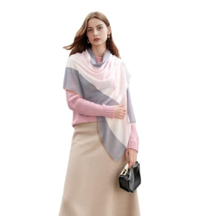 Luxury Cashmere Pashmina Style Shawl - Silk & Wool Blend Scarf, Lightweight Skin-Friendly Wrap - color: Grey-pink Gradient