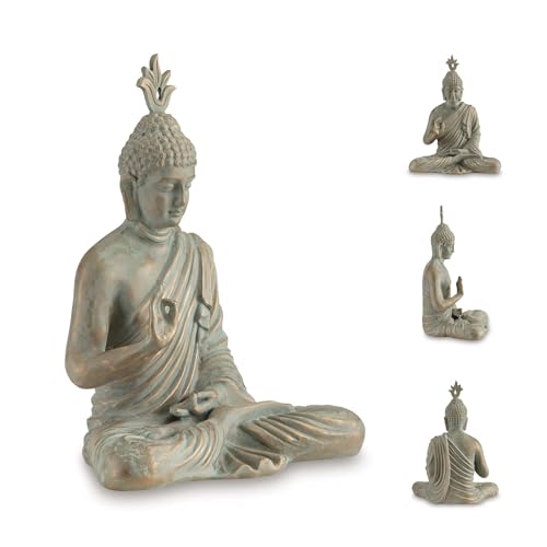 Signature Design by Ashley Hosgrove Cultural Tabletop Paper Composite Sitting Buddha Sculpture, Metallic & Green