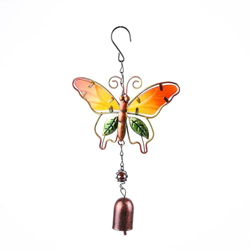 Butterfly Wind Chimes, Colorful Wind Chimes for Outside Creative Painted Metal Wind Chime Decorative Wind Chime for Outdoor Patio Corridors Inside Home Decor Living Room (Yellow - Short)
