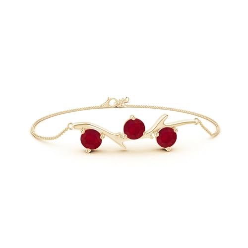 Angara - Women's Chain Bracelet in 14K Solid Gold/Platinum | Tree Branch Bracelet for Anniversary, Wedding, Birthday Gift | Round Sapphire | Ruby | Emerald | Diamond