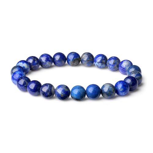 MAIBAOTA Healing Crystal Bracelet for Women Men, 8/4 mm Natural Stone Beaded Bracelets, Jewelry Birthday Gifts, Round Gemstones Stretch Bracelets - color: Blue-Lapis Lazuli, size: 8 mm