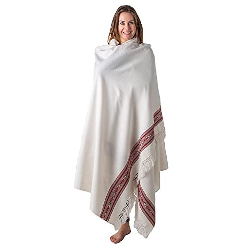 Exotic Meditation Shawl - Large Unisex Prayer Wrap, Oversize Scarf & Versatile Indian Stole Blanket - color: White