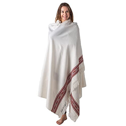 Exotic Meditation Shawl - Large Unisex Prayer Wrap, Oversize Scarf & Versatile Indian Stole Blanket - color: White